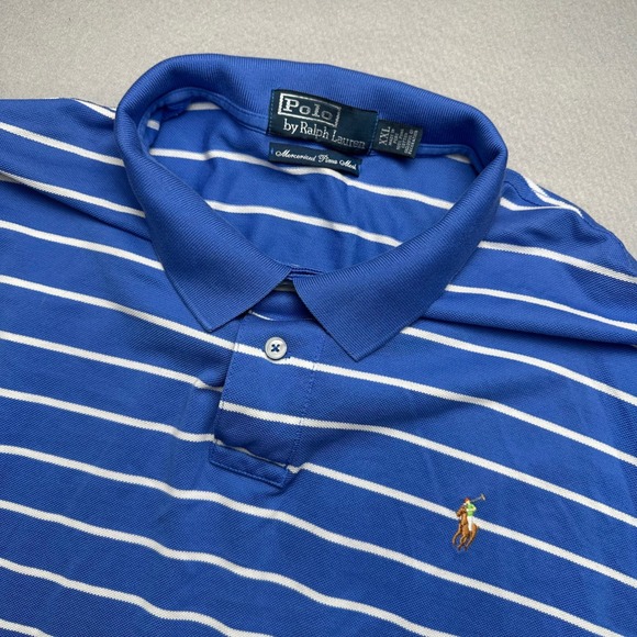 Polo Ralph Lauren Other - Polo Ralph Lauren Shirt Mens XXL Blue White Striped Mercerized Pima Mesh Polo